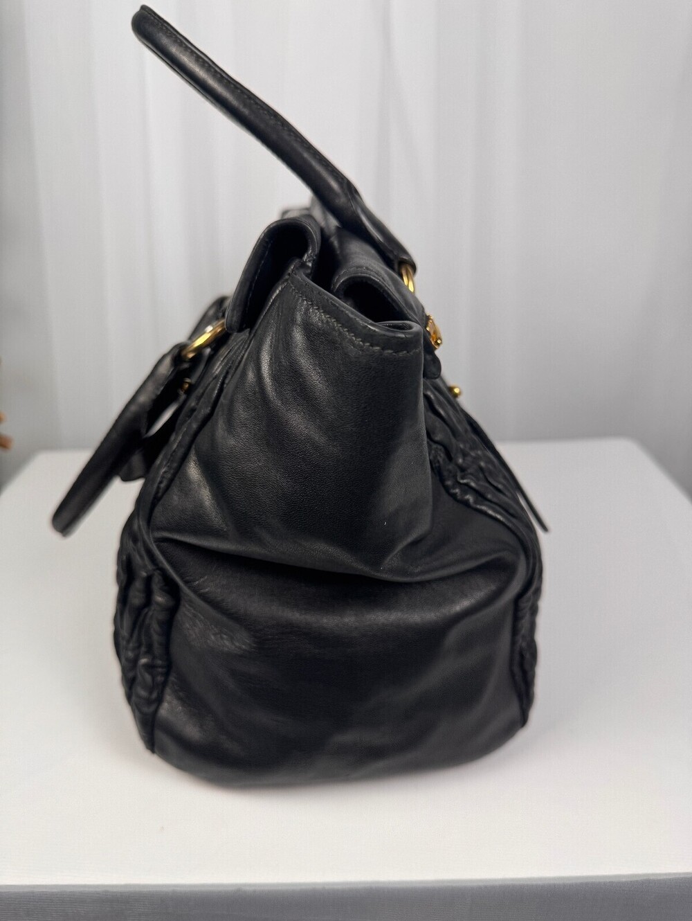 Miu Miu Black Matelassé Leather Satchel Top Handle tote Bag - Picture 7 of 8